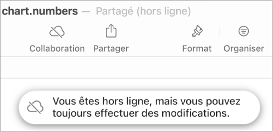 Une alerte à l’écran indique « Vous êtes hors ligne, mais vous pouvez toujours effectuer des modifications ».