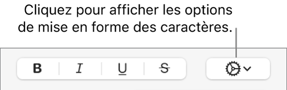 Le bouton Plus d’options de texte en regard des boutons Gras, Italique, Souligné et Barré.