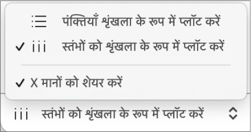 श्रृंखला के रूप में पंक्ति या कॉलम प्लॉट करने हैं या नहीं, यह चुनने के लिए पॉप-अप मेनू।