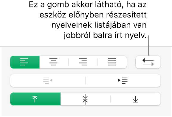 Bekezdésirány gomb a Formátum oldalsáv Igazítás szakaszában.