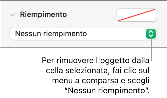 Controllo per rimuovere un oggetto dalla cella selezionata.