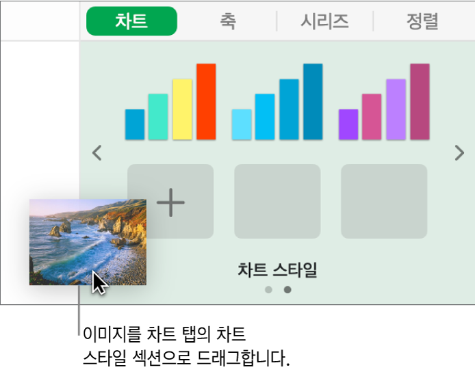 이미지를 사이드바의 차트 스타일 섹션으로 드래그하여 새로운 스타일 생성.