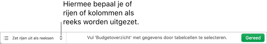 Het pop‑upmenu waarin je kunt kiezen of je rijen of kolommen als gegevensreeks wilt uitzetten.