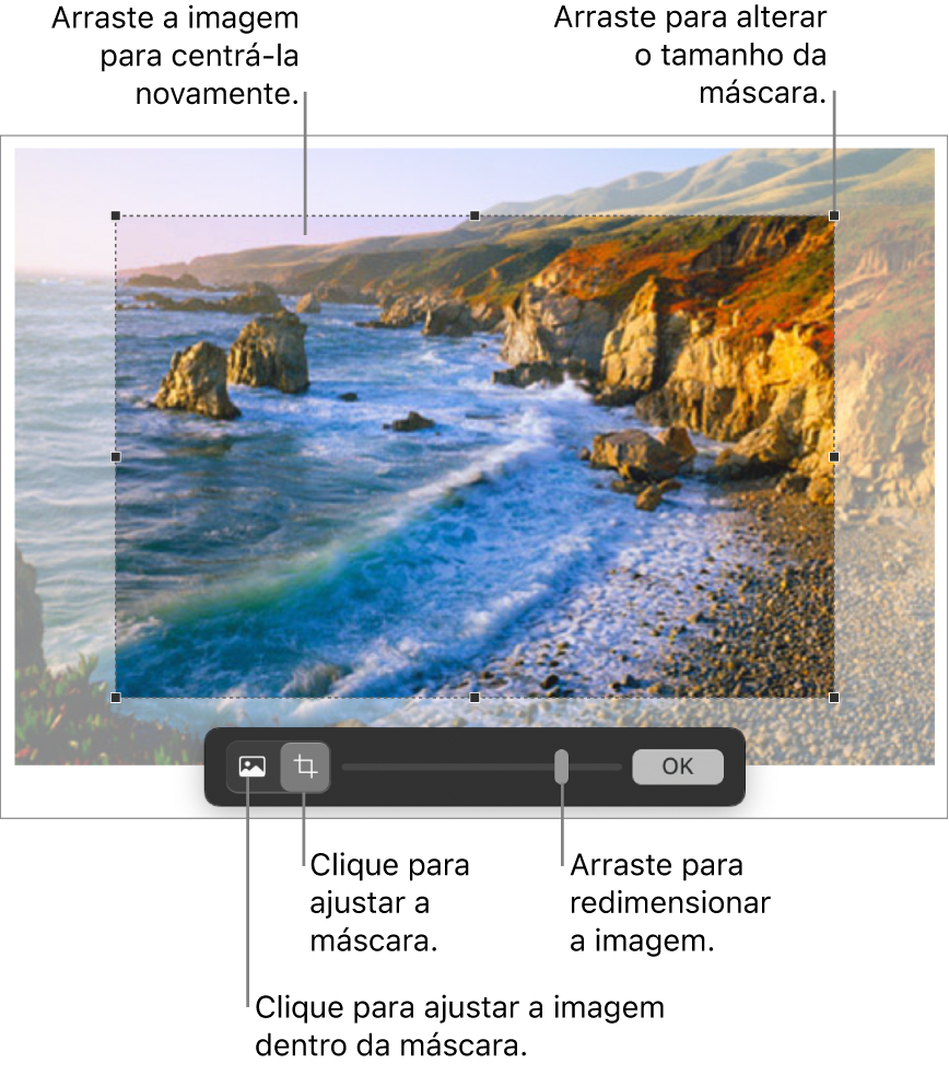 Os controlos de máscara sobre uma fotografia.