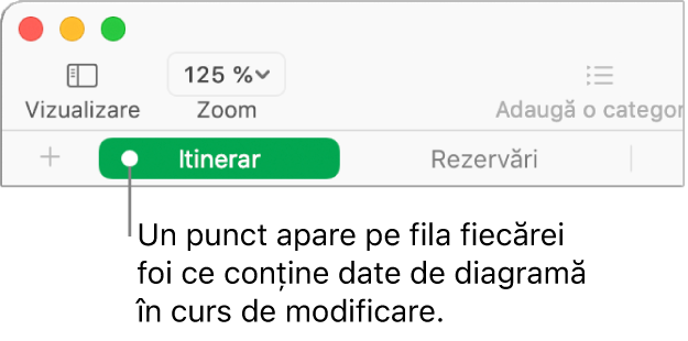 O filă de foaie cu un punct care indică faptul că s-a făcut referire la un tabel din această foaie în diagrama ale cărei date le editați în prezent.