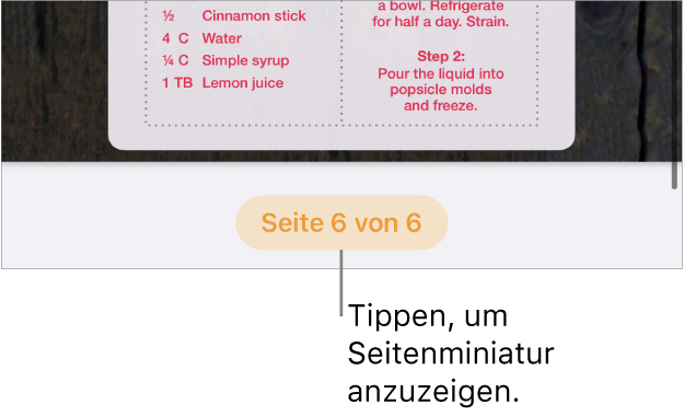 Ein geöffnetes Dokument mit der Taste für die Seitenzahl unten in der Mitte des Bildschirms