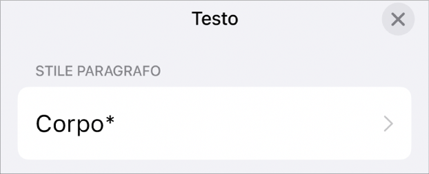 Lo stile paragrafo Corpo con accanto un asterisco.