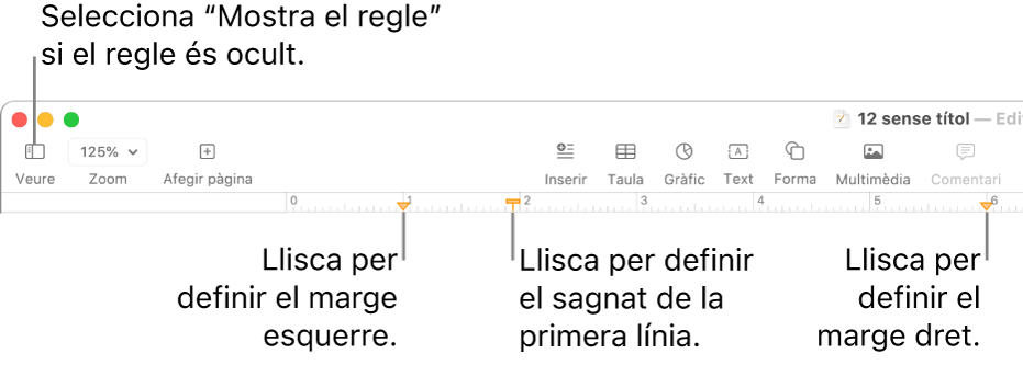 El regle, amb el control del marge esquerre i el control de sagnat de la primera línia.