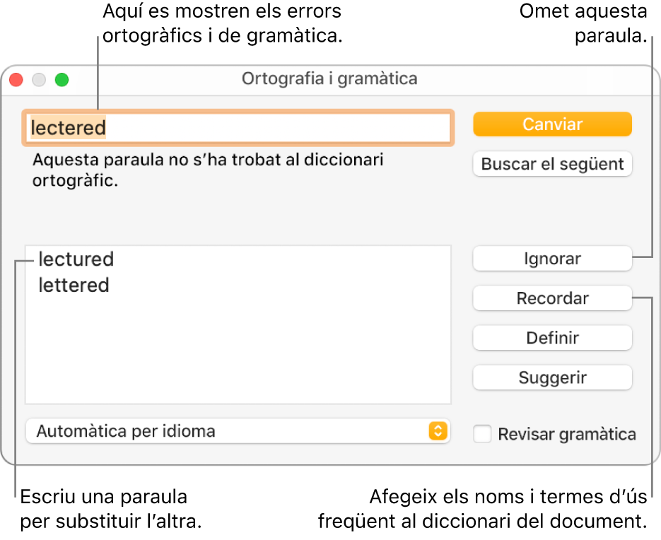 La finestra “Ortografia i gramàtica”.