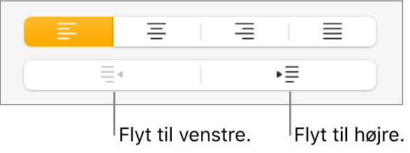 Knapper til flytning af afsnit til venstre og højre.