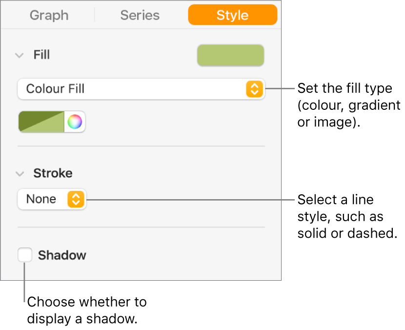 Controls for changing the appearance of data series.