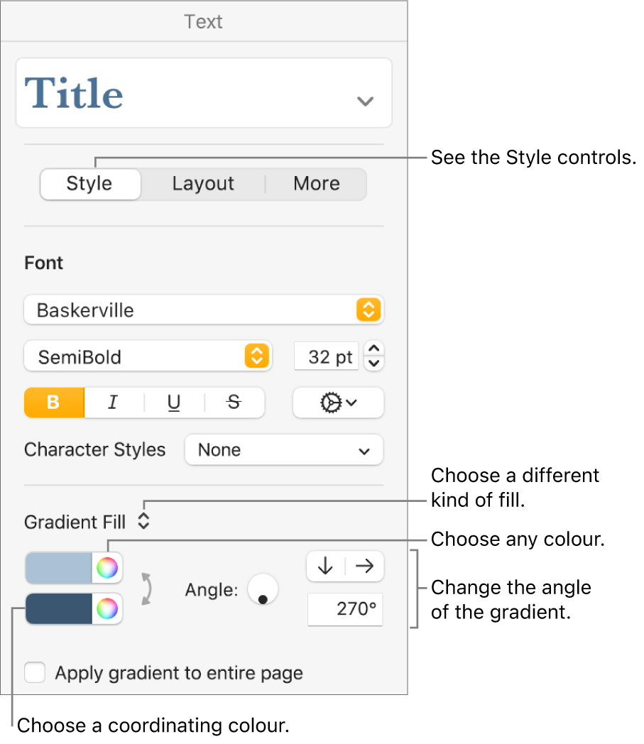 Controls for choosing pre-designed colours or any colour.