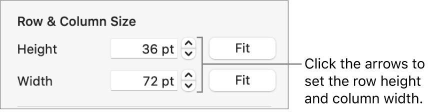 The controls for setting a precise row or column size.