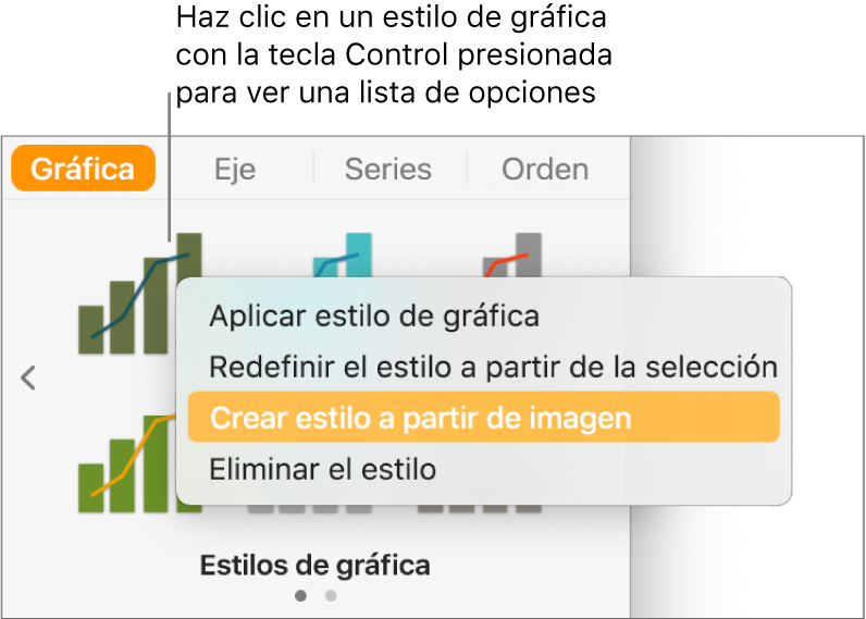 El menú de función rápida de estilo de gráfica.