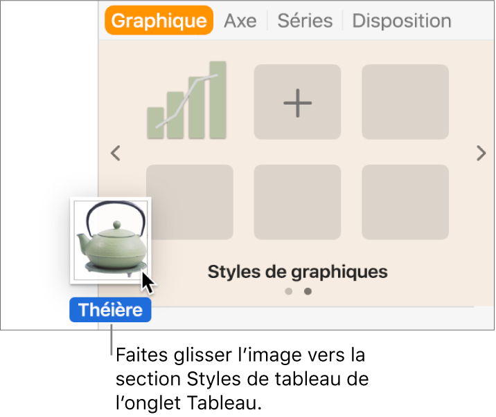 Opération consistant à faire glisser une image vers la sous-fenêtre de styles de tableau pour créer un nouveau style.