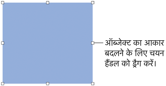 ऑब्जेक्ट के आकार को बदलने के लिए बॉर्डर पर सफ़ेद रंग के वर्गों वाला एक ऑब्जेक्ट