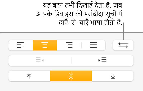 अनुच्छेद अलाइनमेंट बटनों के आगे स्थित अनुच्छेद की दिशा बटन।