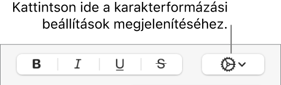 A Haladó beállítások felugró menü a Félkövér, Dőlt, Aláhúzott és Áthúzott gombok jobb oldalán.