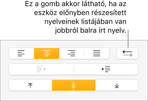 Bekezdésirány gomb a Formátum oldalsáv Igazítás szakaszában.