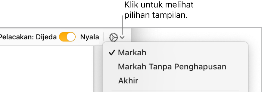 Menu pilihan tinjauan menampilkan Markah, Markah Tanpa Penghapusan, dan Akhir.