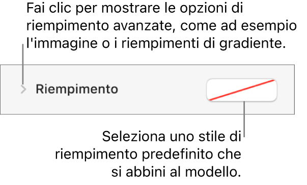 Controlli per la scelta di un colore di riempimento.