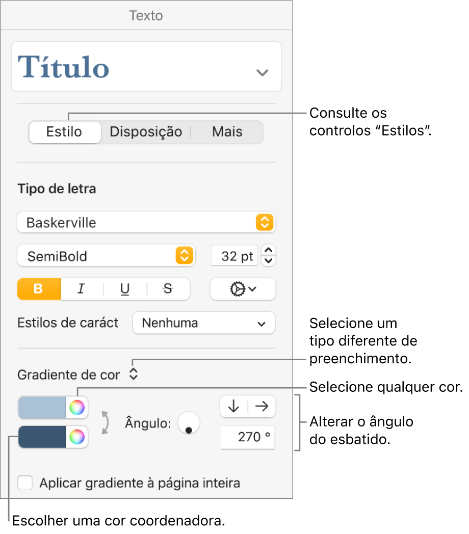 Controlos para escolher cores preconcebidas ou qualquer cor.