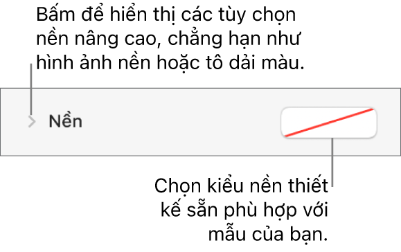 Các điều khiển để chọn màu nền.