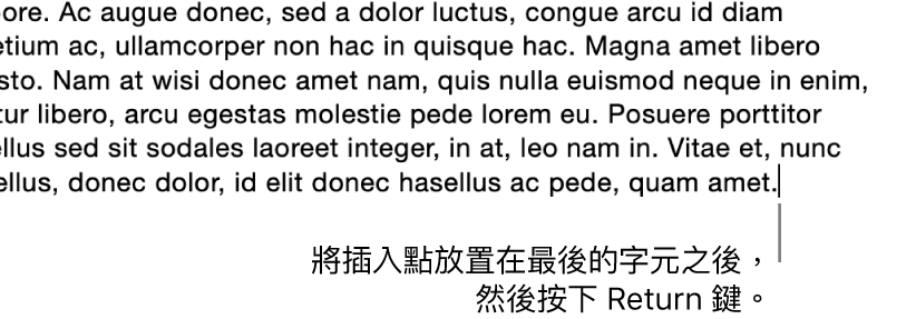 插入點被放置在段落最後一個句子的句號之後。