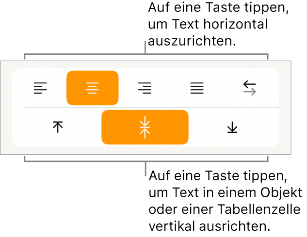 Horizontale und vertikale Ausrichtungstasten für Text