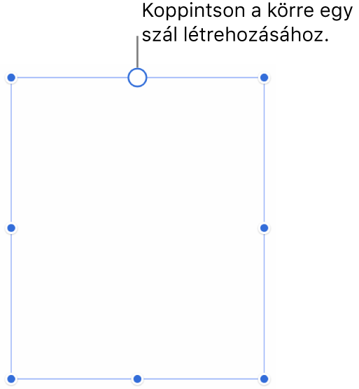 Üres szövegmező a tetején egy fehér körrel, a sarkokban, az oldalakon és alul pedig fogantyúkkal.