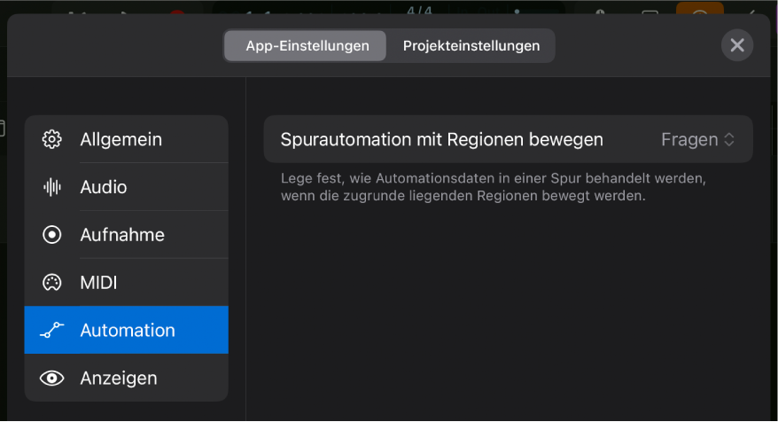 Einstellungsbereich „Automation“.