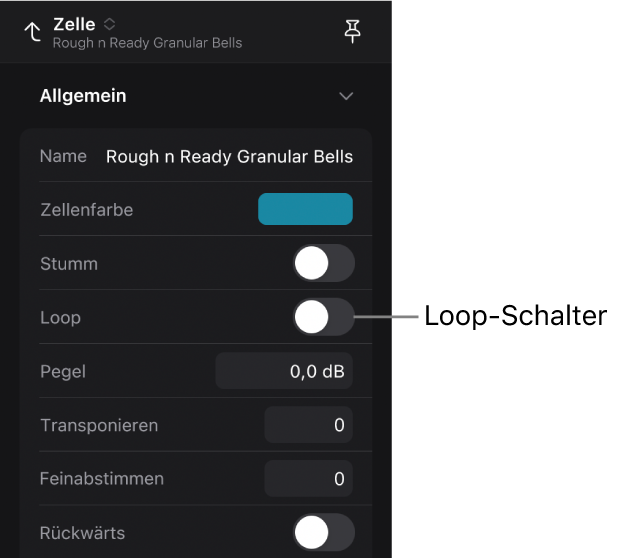 Abbildung. Schalter „Loop“ im Informationsfenster „Zelle“.