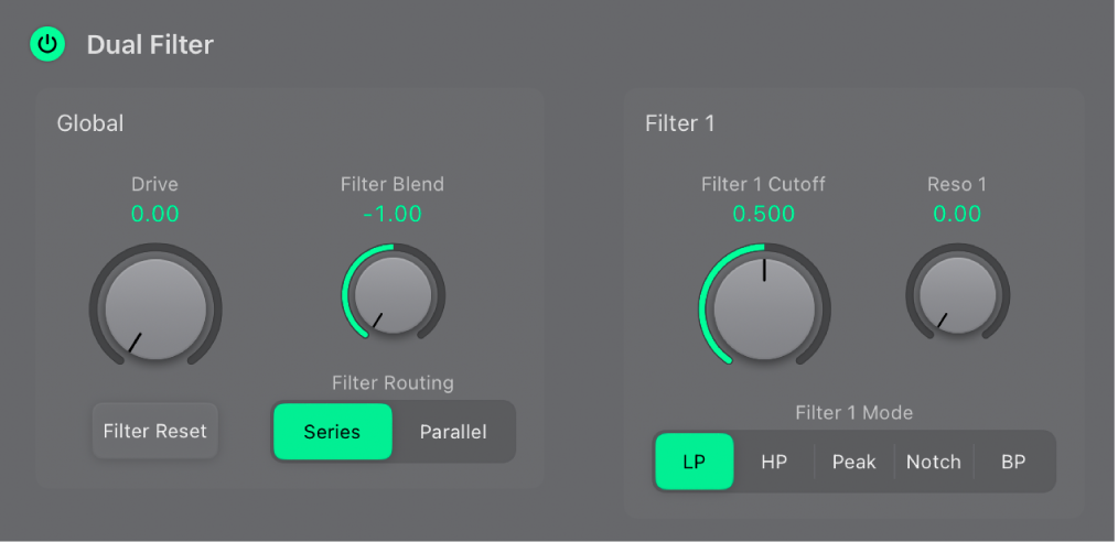 Abbildung. Filter-Parameter des ES2.