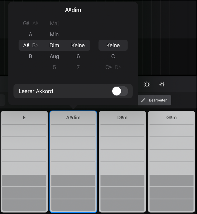 Abbildung. Bearbeitung von Akkorden in der Spieloberfläche „Akkord-Strips“.