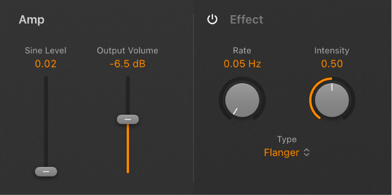 Abbildung. Amp- und Effect-Parameter in Retro Synth