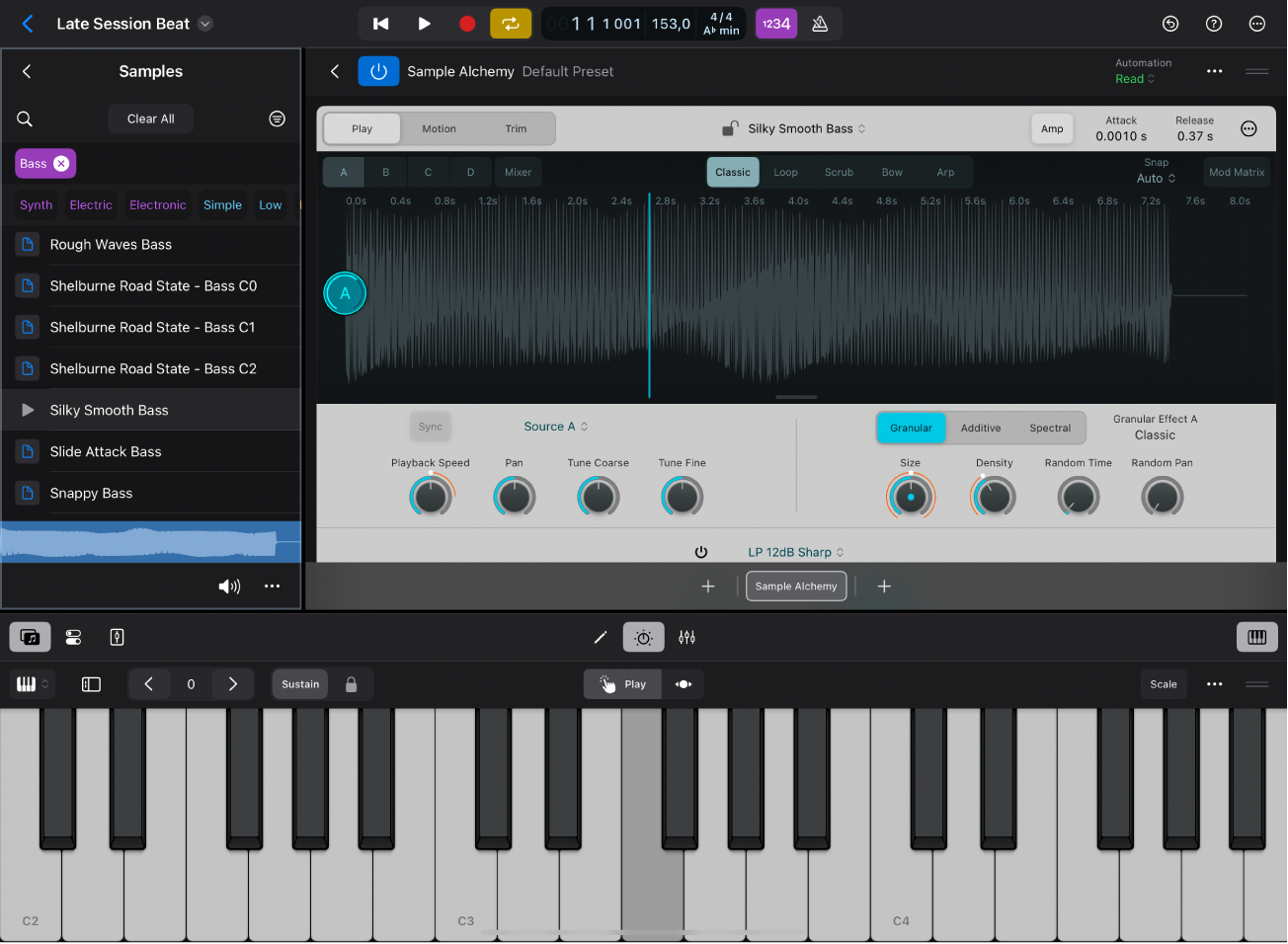 Figure. Logic Pro for iPad showing Samples view in the Browser.