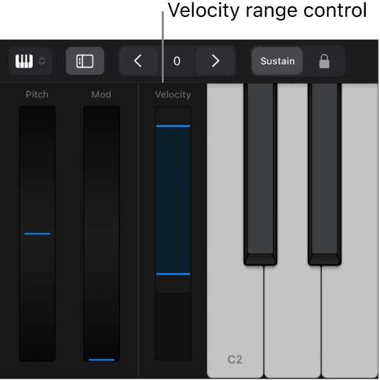 Figure. Velocity range control in the Play Surface side controls.