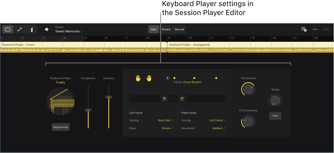 Figure. The Session Player Editor with Keyboard Player settings.