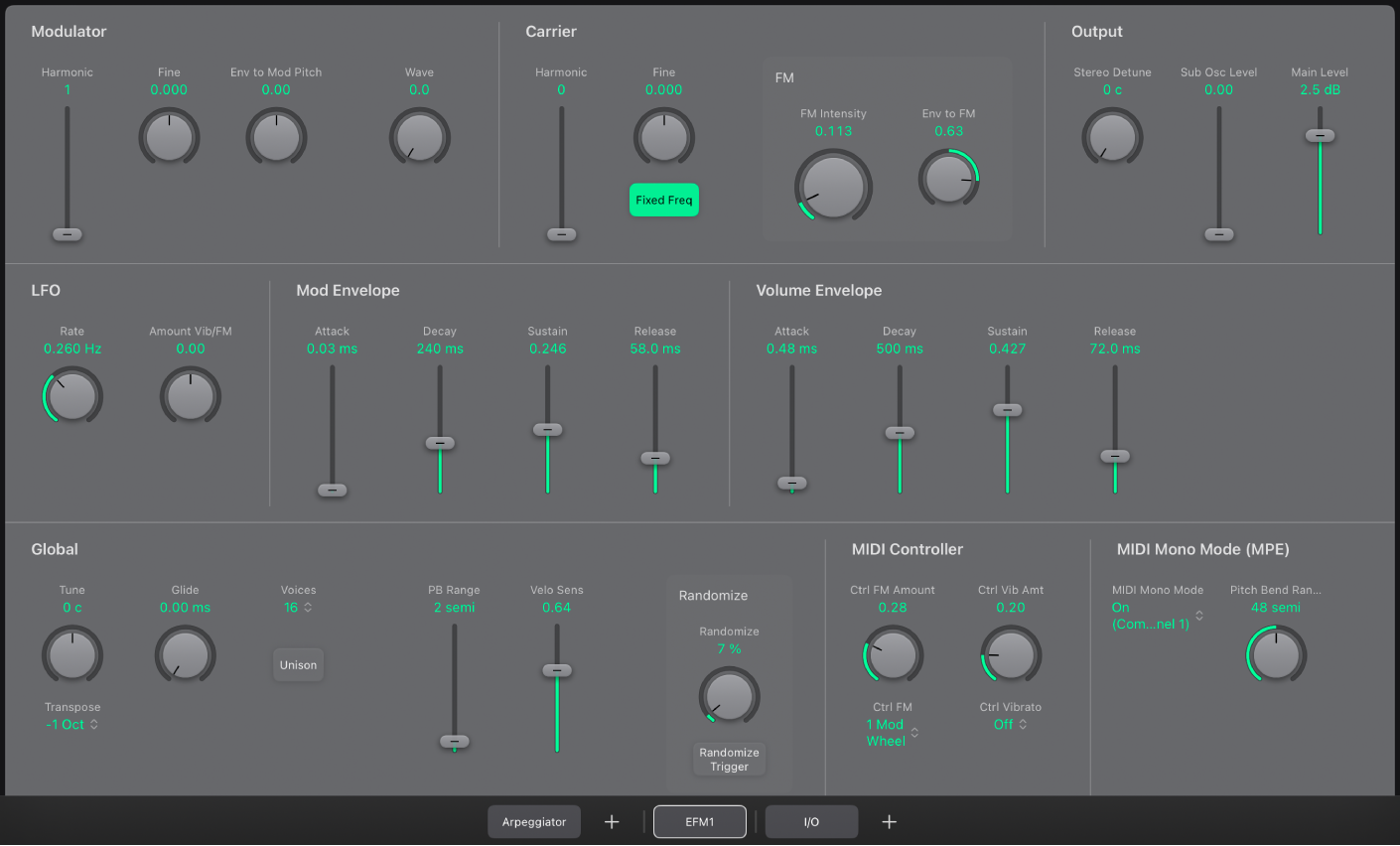 Figure. EFM1 window showing main interface areas.