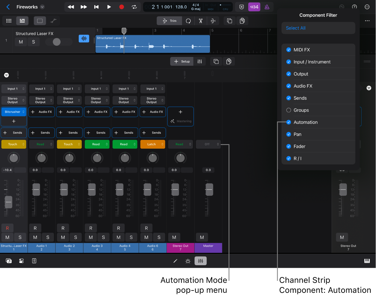 Figure. Automation Mode pop-up menu in the Mixer.