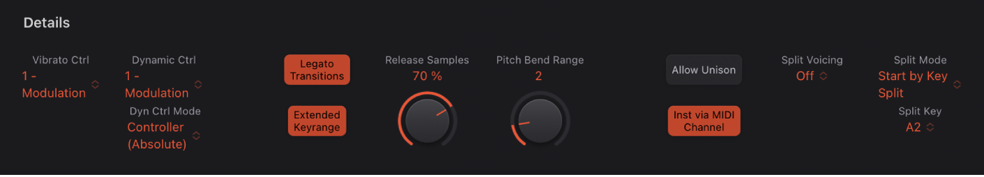 Figure. Studio Strings Details parameters.