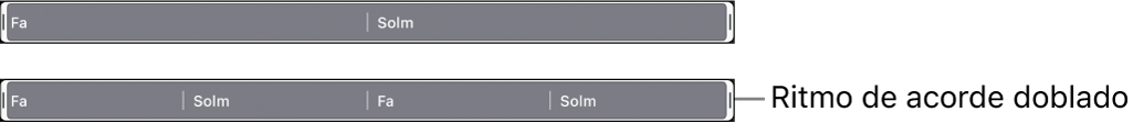 Ilustración. Grupo de acordes seleccionado en la pista de acordes, y luego con el ritmo del acorde duplicado.