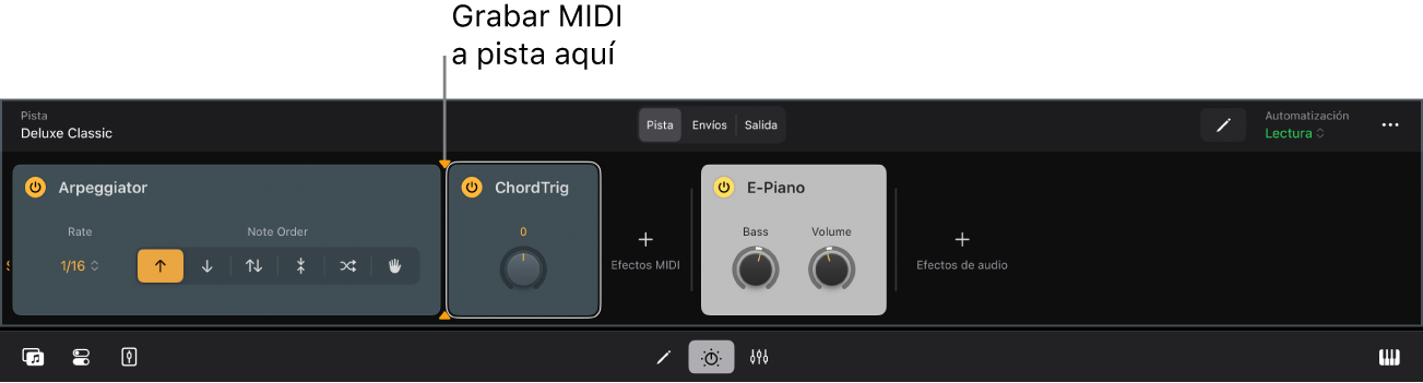 Ilustración. Grabar MIDI en la pista de aquí.
