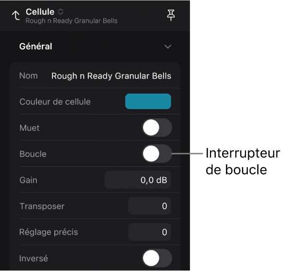 Figure. Commutateur Boucle dans l’inspecteur de cellule.