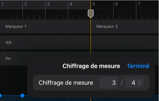 Figure. Ajout et modification d’un changement de chiffrage de mesure.