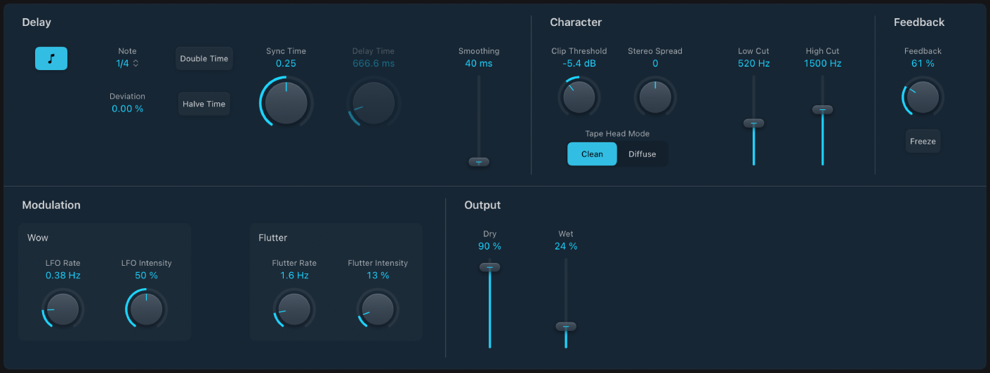 Figure. Fenêtre de l’effet Tape Delay.