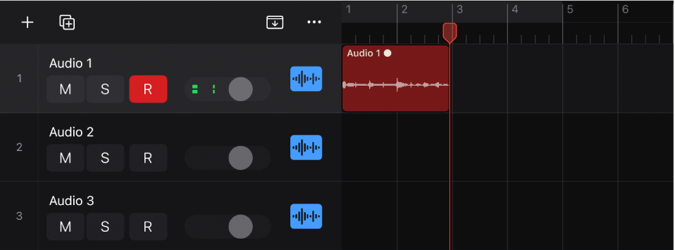 Figure. Enregistrement audio sur une piste audio.