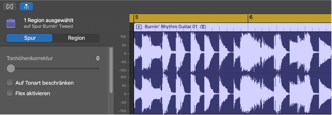 Informationsfenster „Audio-Editor“ mit Spursteuerungen