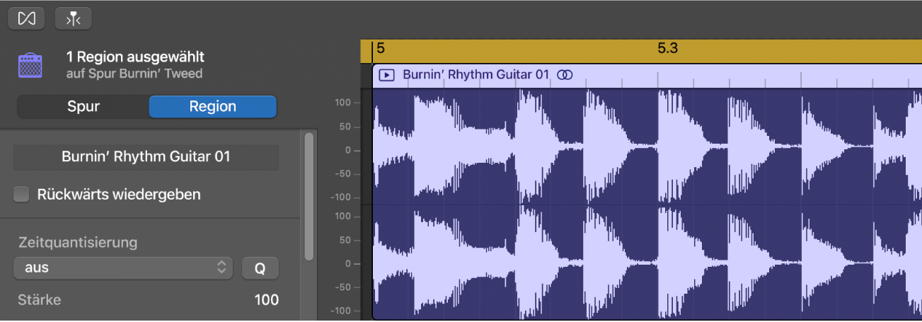 Informationsfenster „Audio-Editor“ mit Regionssteuerungen