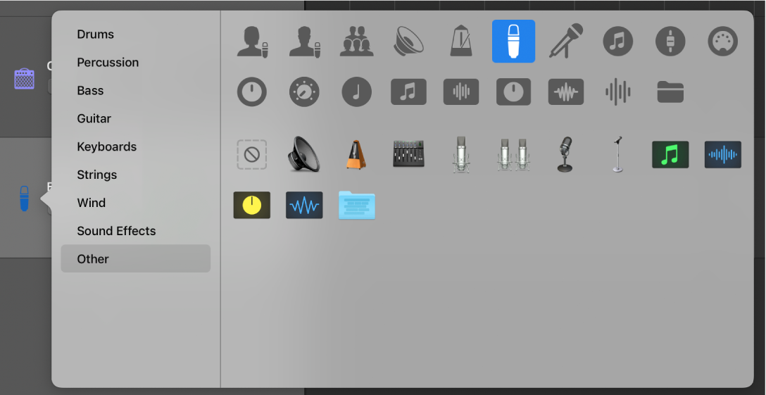 Selecting track icon from Icon shortcut menu.